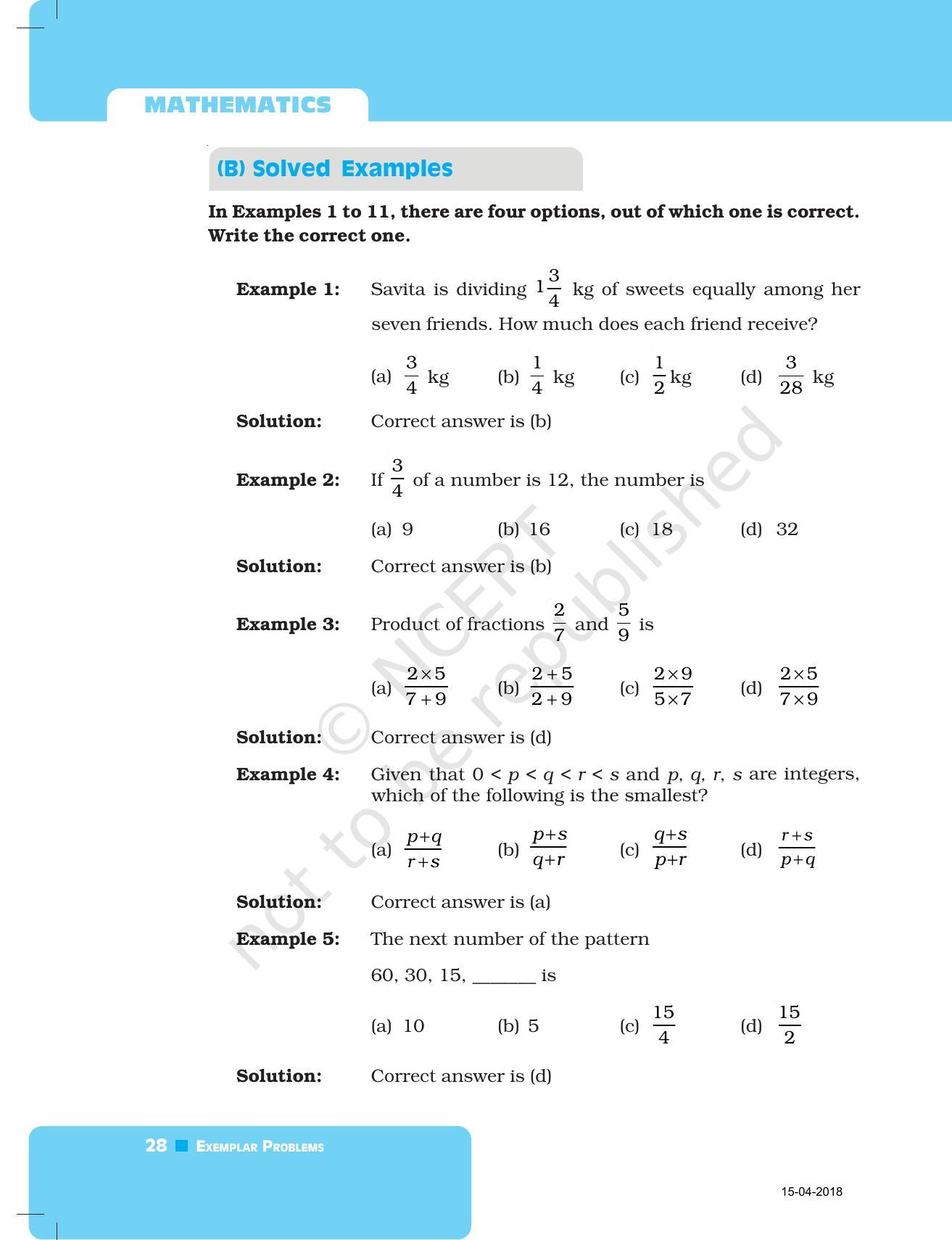 NCERT Exemplar Book for Class 7 Maths: Chapter 2- Fractions and Decimals - Page 3