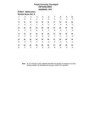 PUCET UG 2023 Mathematics Answer Key