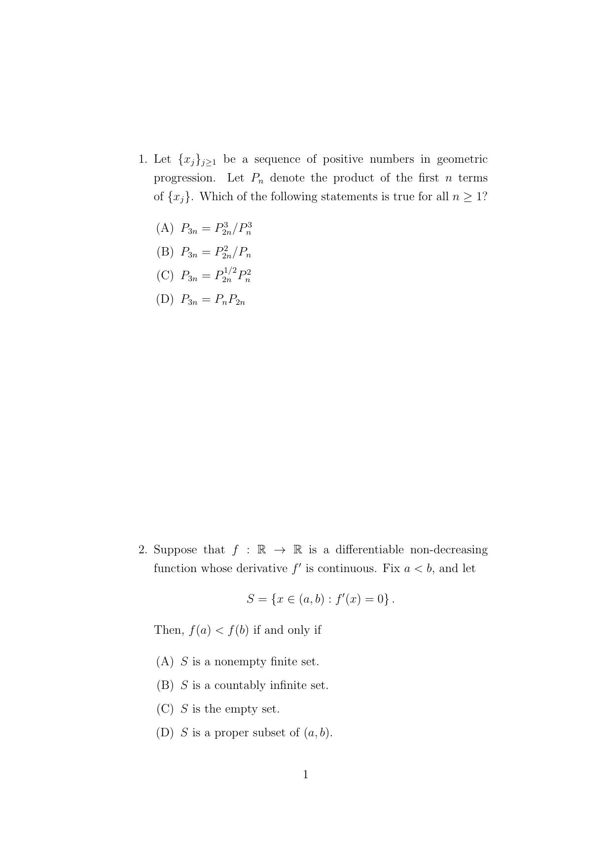 ISI Admission Test Master of Statistics (M.Stat.) (PSA) 2023 Sample Paper - Page 1