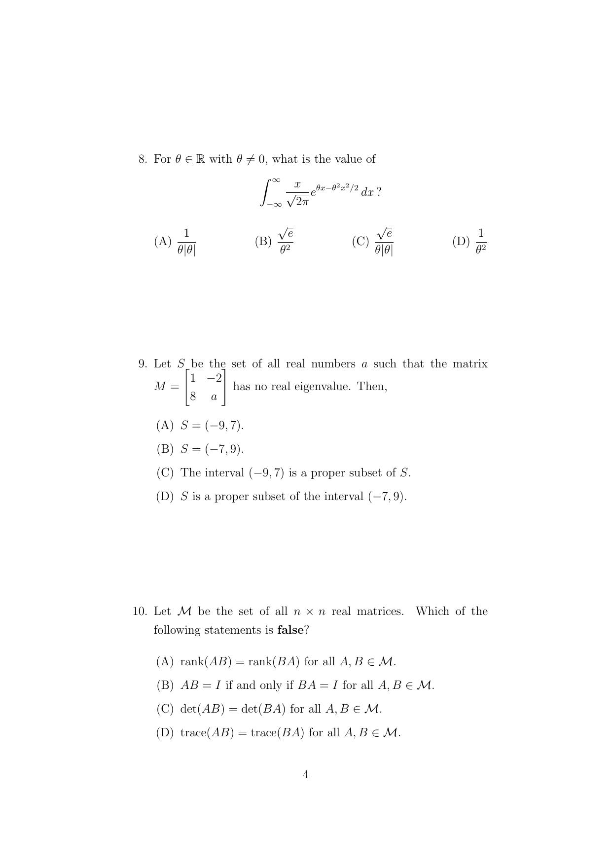ISI Admission Test Master of Statistics (M.Stat.) (PSA) 2023 Sample Paper - Page 4