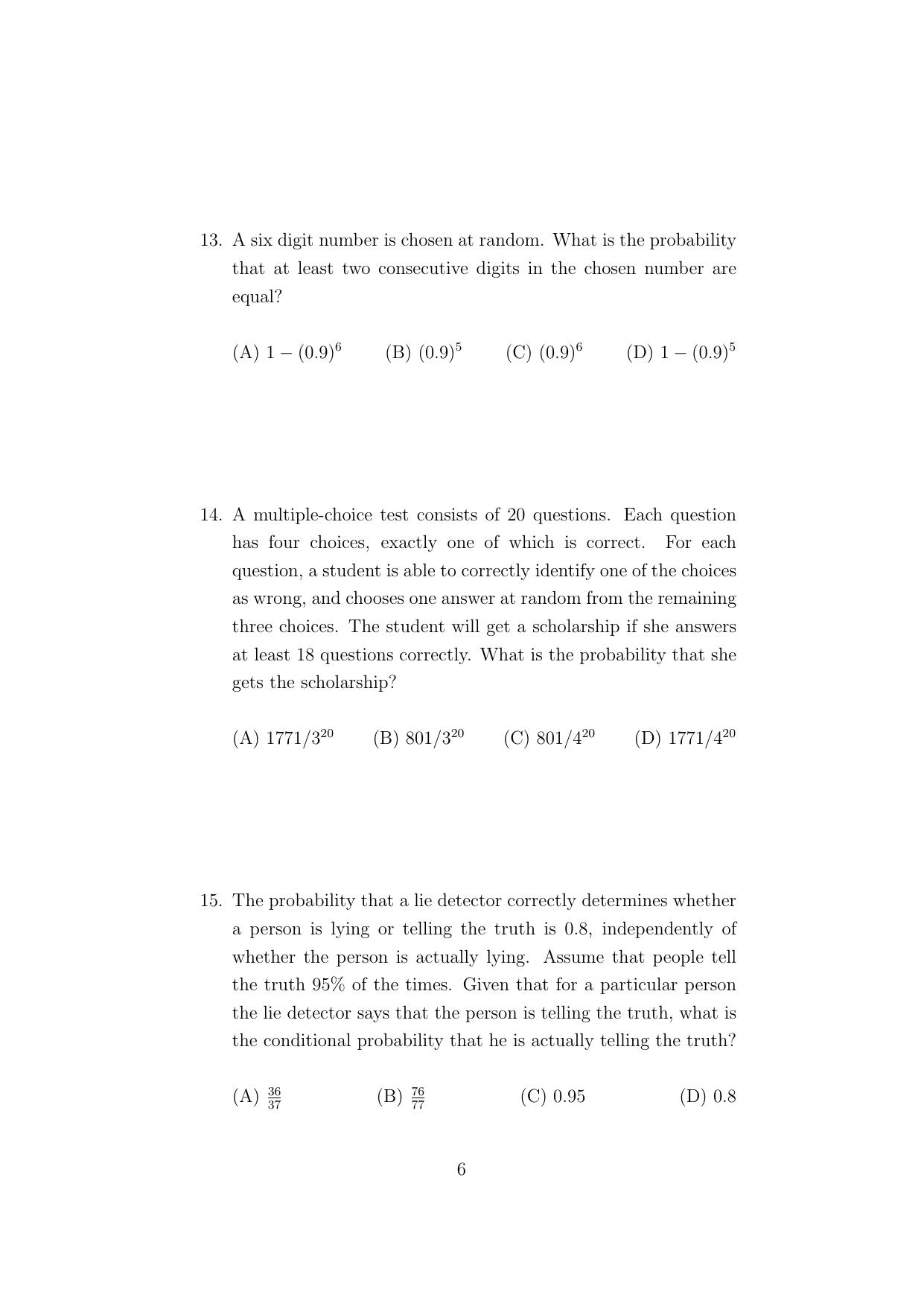ISI Admission Test Master of Statistics (M.Stat.) (PSA) 2023 Sample Paper - Page 6