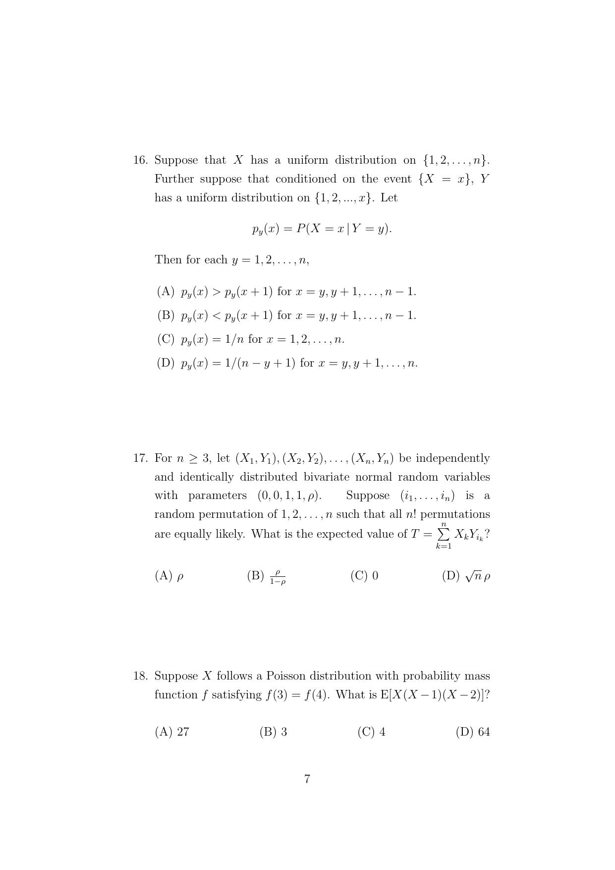 ISI Admission Test Master of Statistics (M.Stat.) (PSA) 2023 Sample Paper - Page 7