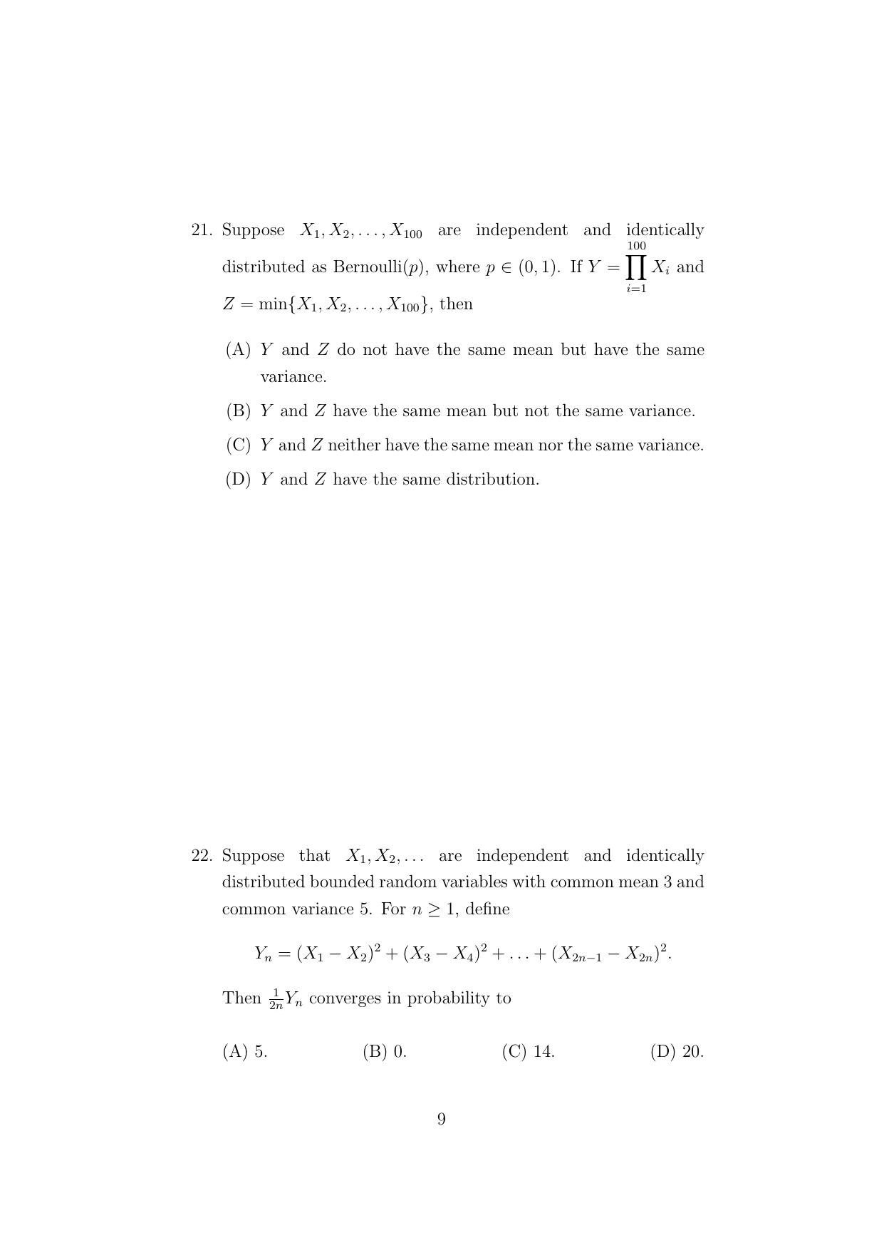 ISI Admission Test Master of Statistics (M.Stat.) (PSA) 2023 Sample Paper - Page 9