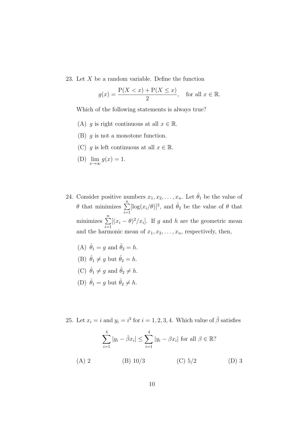 ISI Admission Test Master of Statistics (M.Stat.) (PSA) 2023 Sample Paper - Page 10