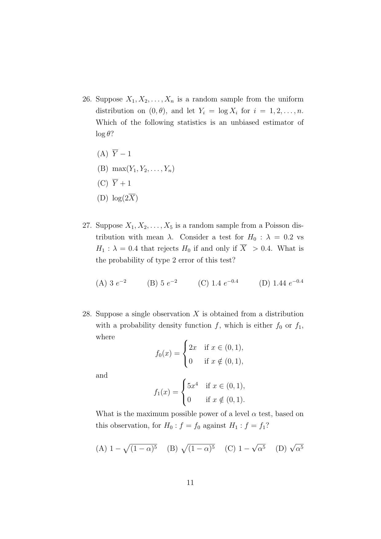 ISI Admission Test Master of Statistics (M.Stat.) (PSA) 2023 Sample Paper - Page 11
