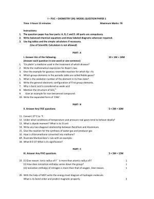 Karnataka 1st PUC Question Bank for Chemistry