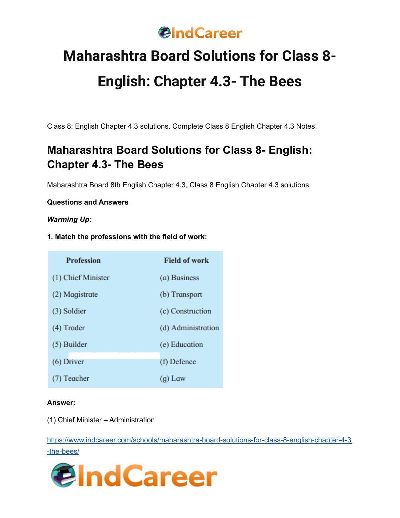 Maharashtra Board Solutions for Class 8- English: Chapter 4.3- The Bees - Page 2
