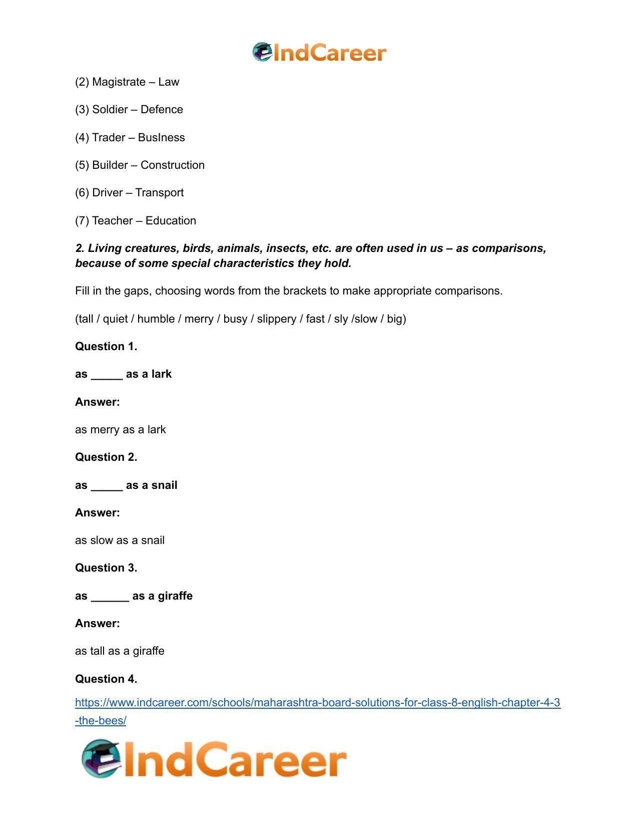 Maharashtra Board Solutions for Class 8- English: Chapter 4.3- The Bees - Page 3