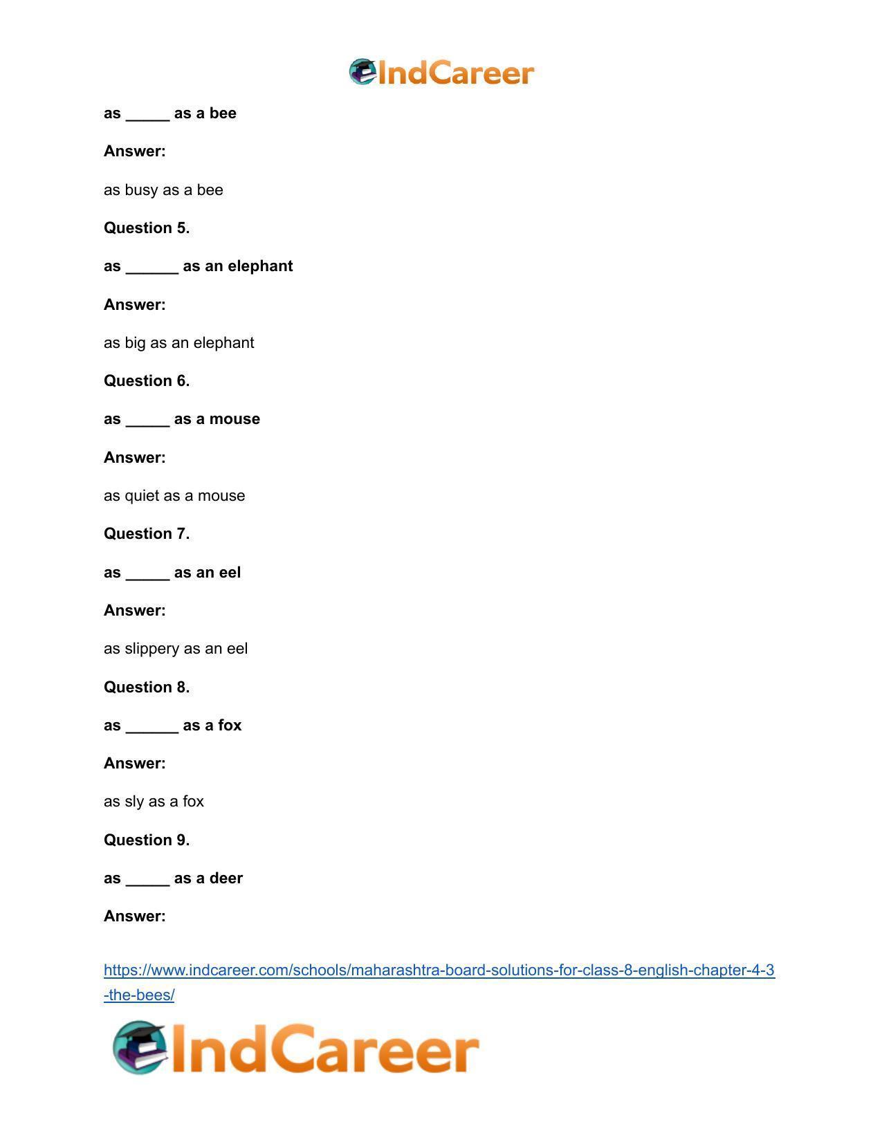 Maharashtra Board Solutions for Class 8- English: Chapter 4.3- The Bees - Page 4