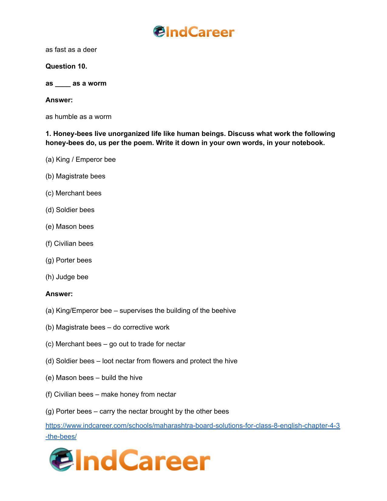 Maharashtra Board Solutions for Class 8- English: Chapter 4.3- The Bees - Page 5