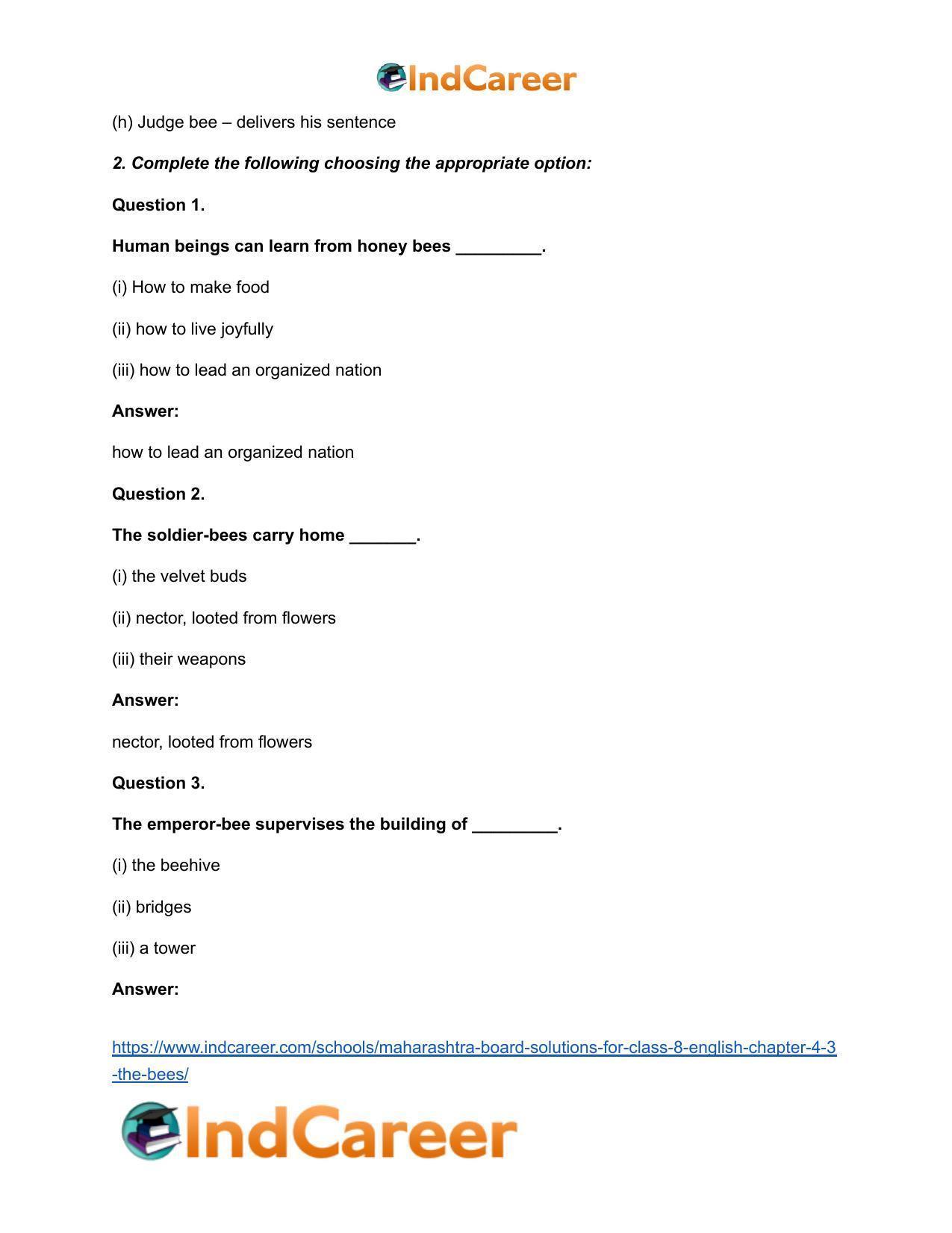 Maharashtra Board Solutions for Class 8- English: Chapter 4.3- The Bees - Page 6
