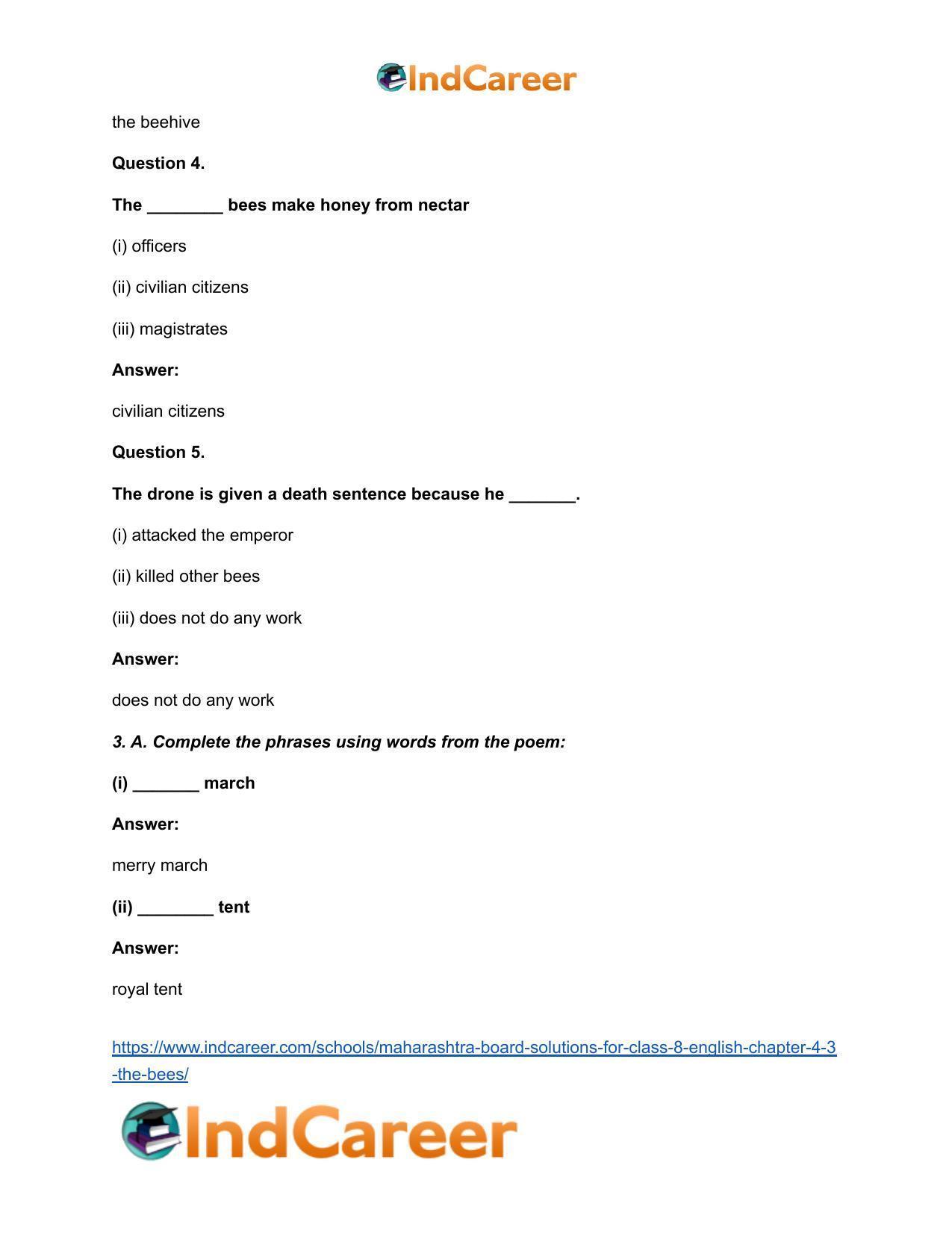 Maharashtra Board Solutions for Class 8- English: Chapter 4.3- The Bees - Page 7