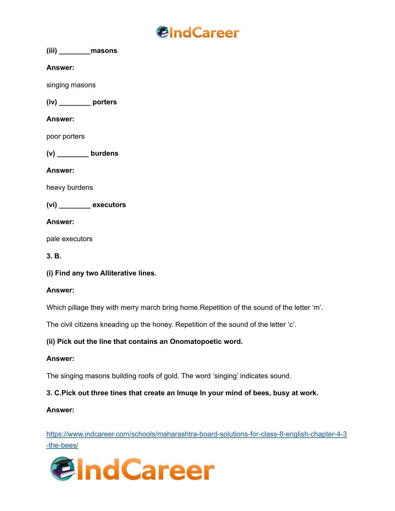 Maharashtra Board Solutions for Class 8- English: Chapter 4.3- The Bees - Page 8