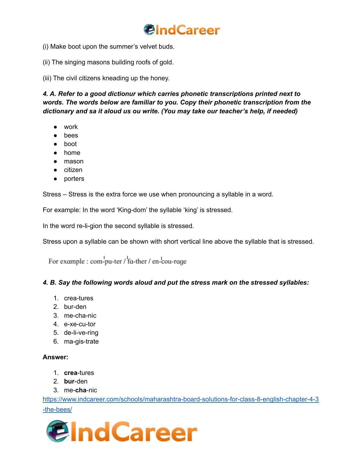 Maharashtra Board Solutions for Class 8- English: Chapter 4.3- The Bees - Page 9