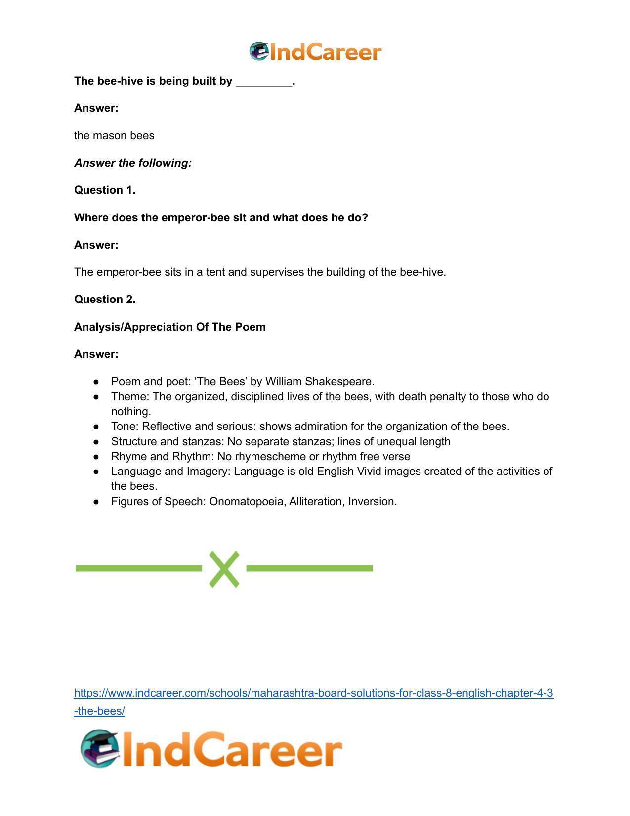 Maharashtra Board Solutions for Class 8- English: Chapter 4.3- The Bees - Page 11