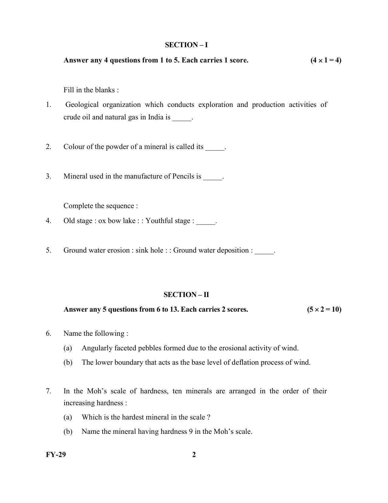 Kerala Plus One 2022 Geology Question Papers - Page 2
