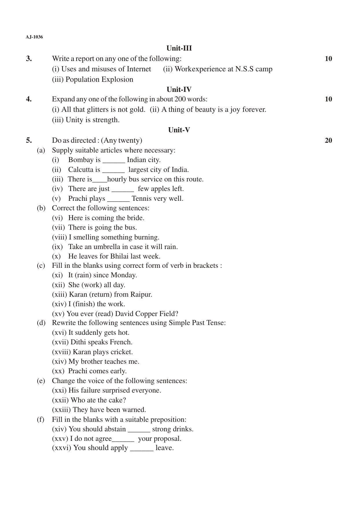 Bilaspur University Question Paper 2021-2022:B.A. Part-II (Two) FC:English Language Paper 1 - Page 2