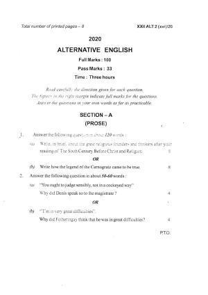 COHSEM Class 12 Alternative English Question Papers 2020