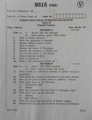 AP Inter 2nd Year Vocational Question Paper March - 2020 - Parent Education Nutrition Health - II (old)