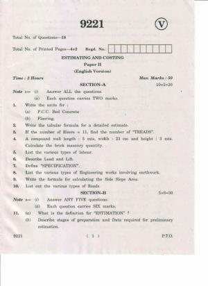 AP Inter 2nd Year Estimating & Costing-II May-2019-Vocational Question Paper
