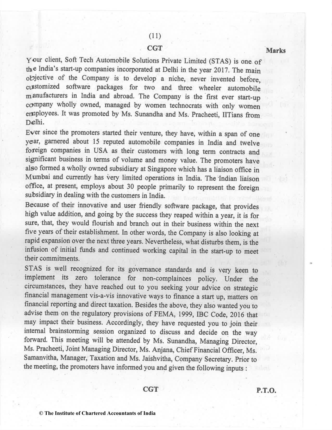 CA Final Jul 2021 Question Paper - Paper 6F – Multidisciplinary Case Study - Page 11