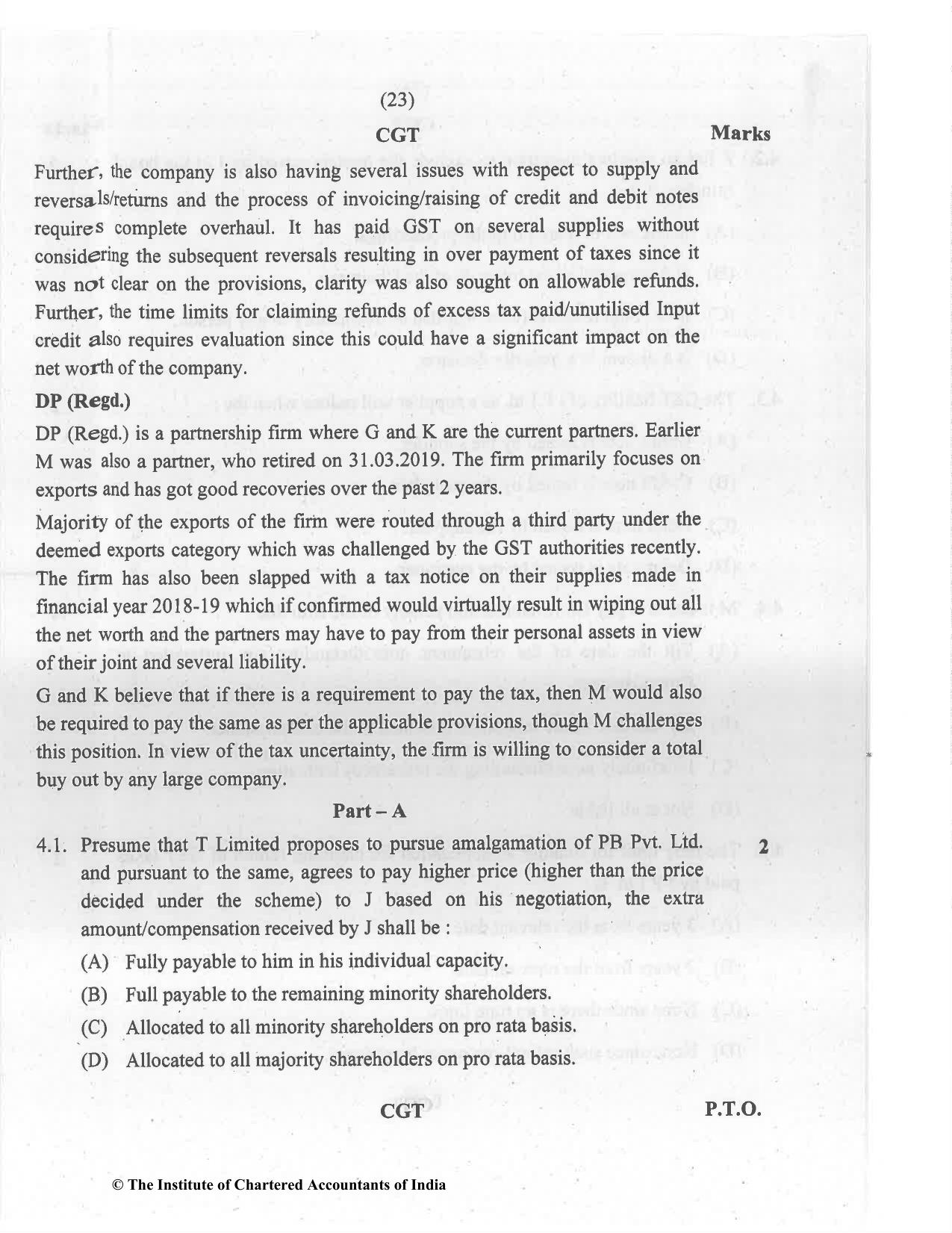 CA Final Jul 2021 Question Paper - Paper 6F – Multidisciplinary Case Study - Page 23
