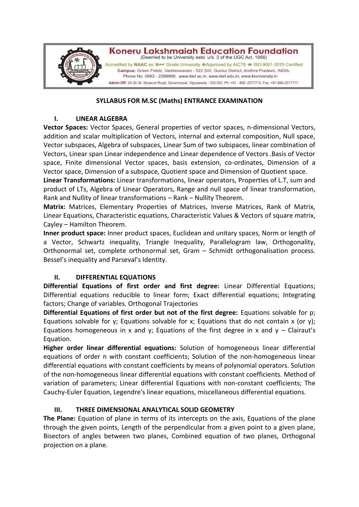 KLEEE M.SC (Computational Mathematics) Syllabus - Page 1