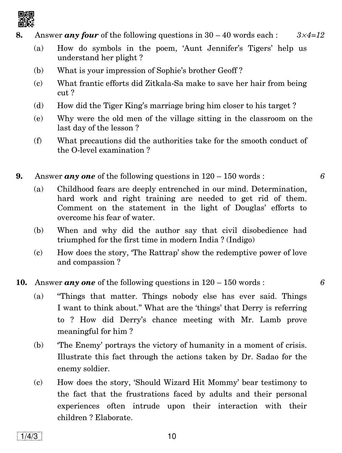 CBSE Class 12 1-4-3 English Core 2019 Question Paper - Page 10
