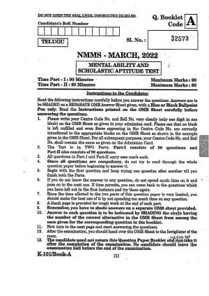 NMMS Question Papers March 2022 (Telugu Medium)