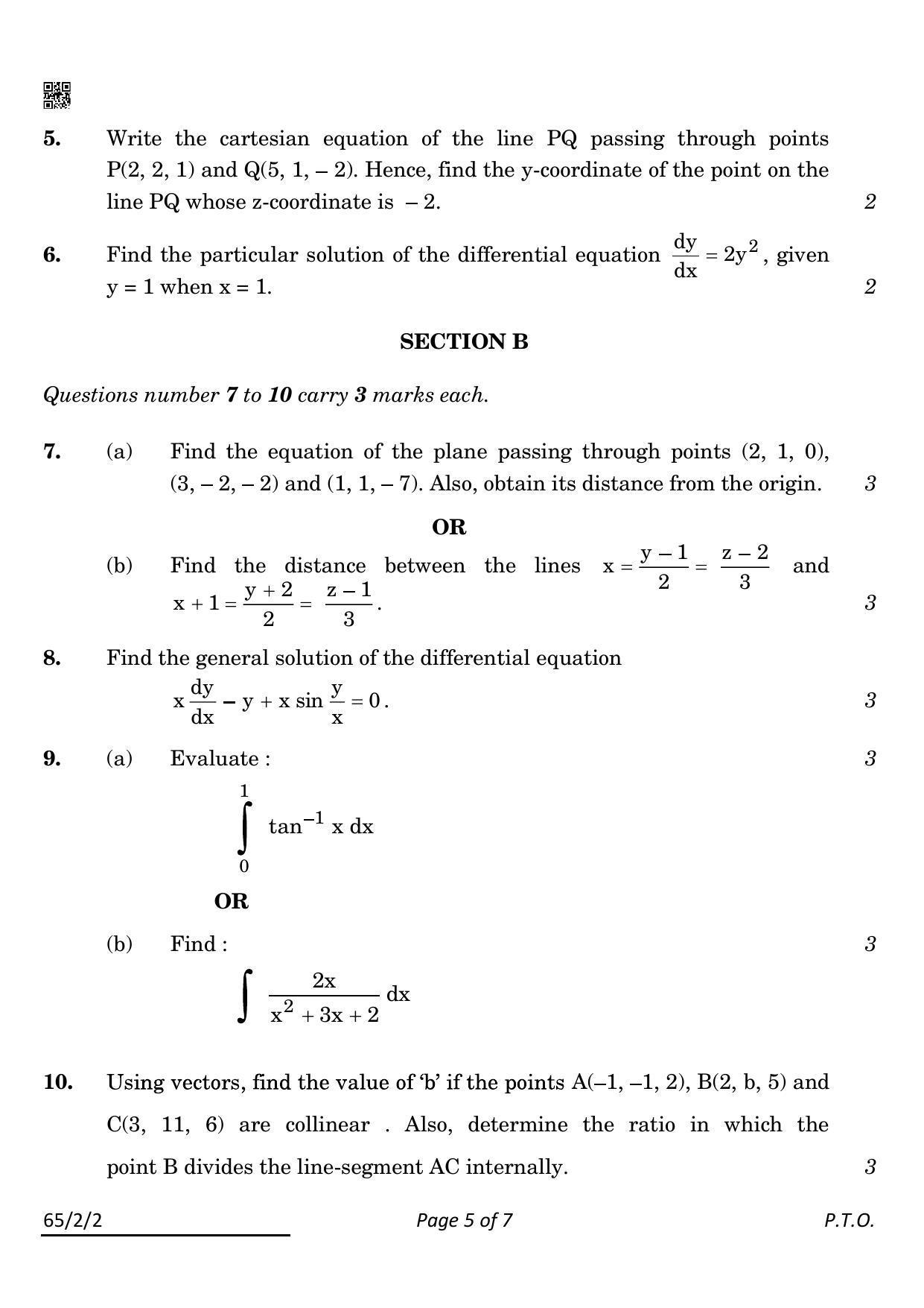CBSE Class 12 65-2-2 Mathematics 2022 Question Paper - Page 5