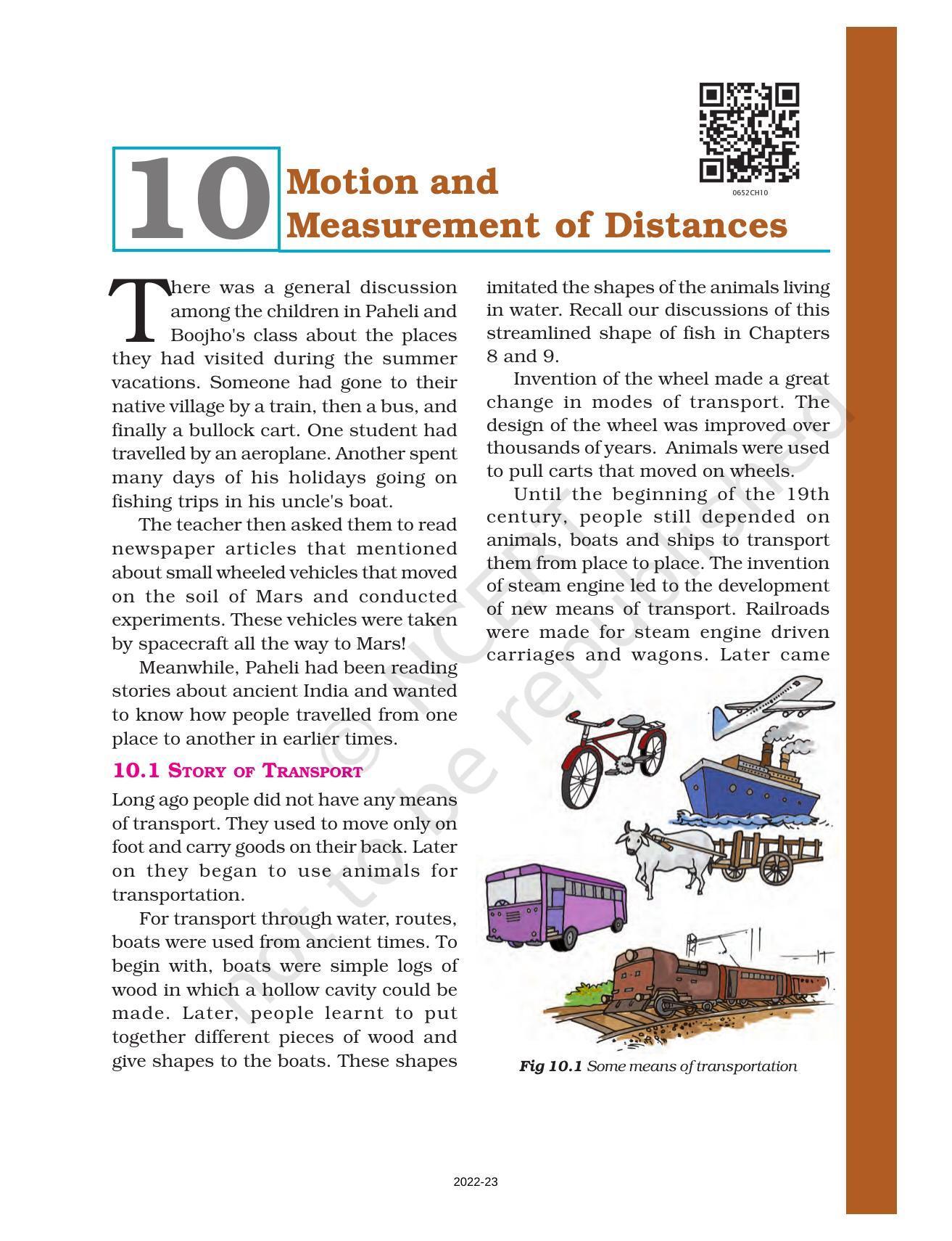 NCERT Book for Class 6 Science: Chapter 10-Motion and Measurement of Distances - Page 1