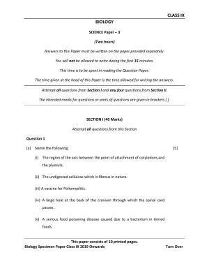 ICSE Class 9 Biology Science Paper-III Sample Paper