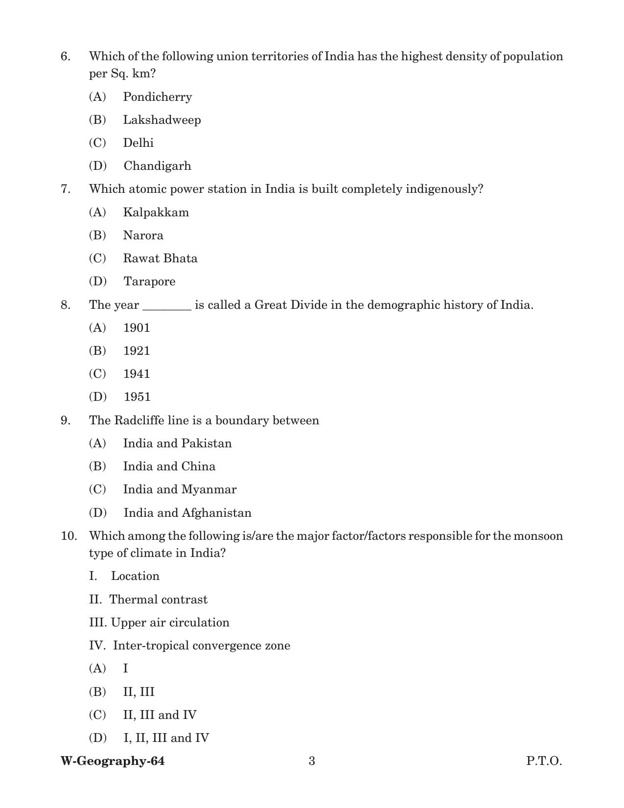 Odisha CPET 2022 GEOGRAPHY Question Paper - Page 3