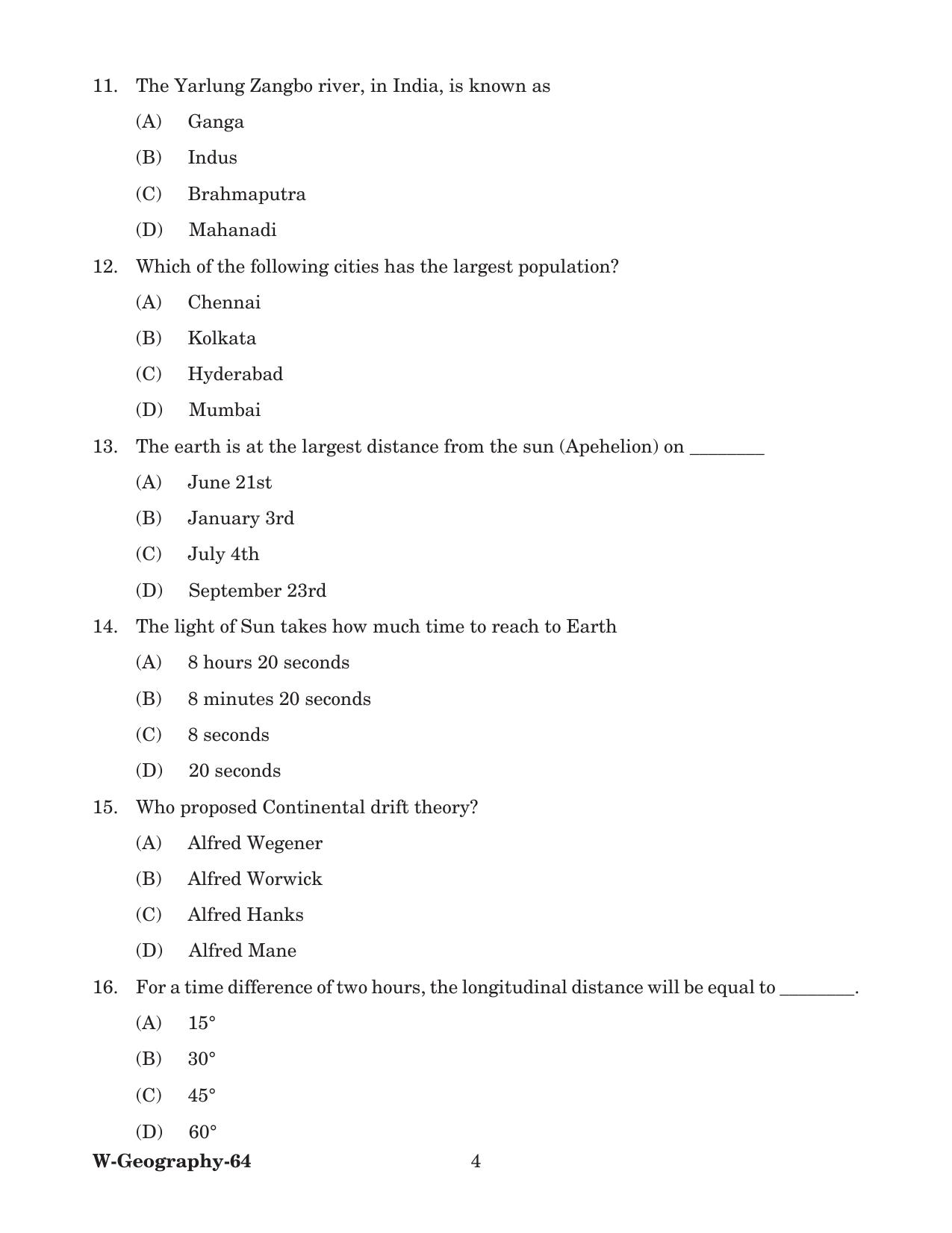 Odisha CPET 2022 GEOGRAPHY Question Paper - Page 4