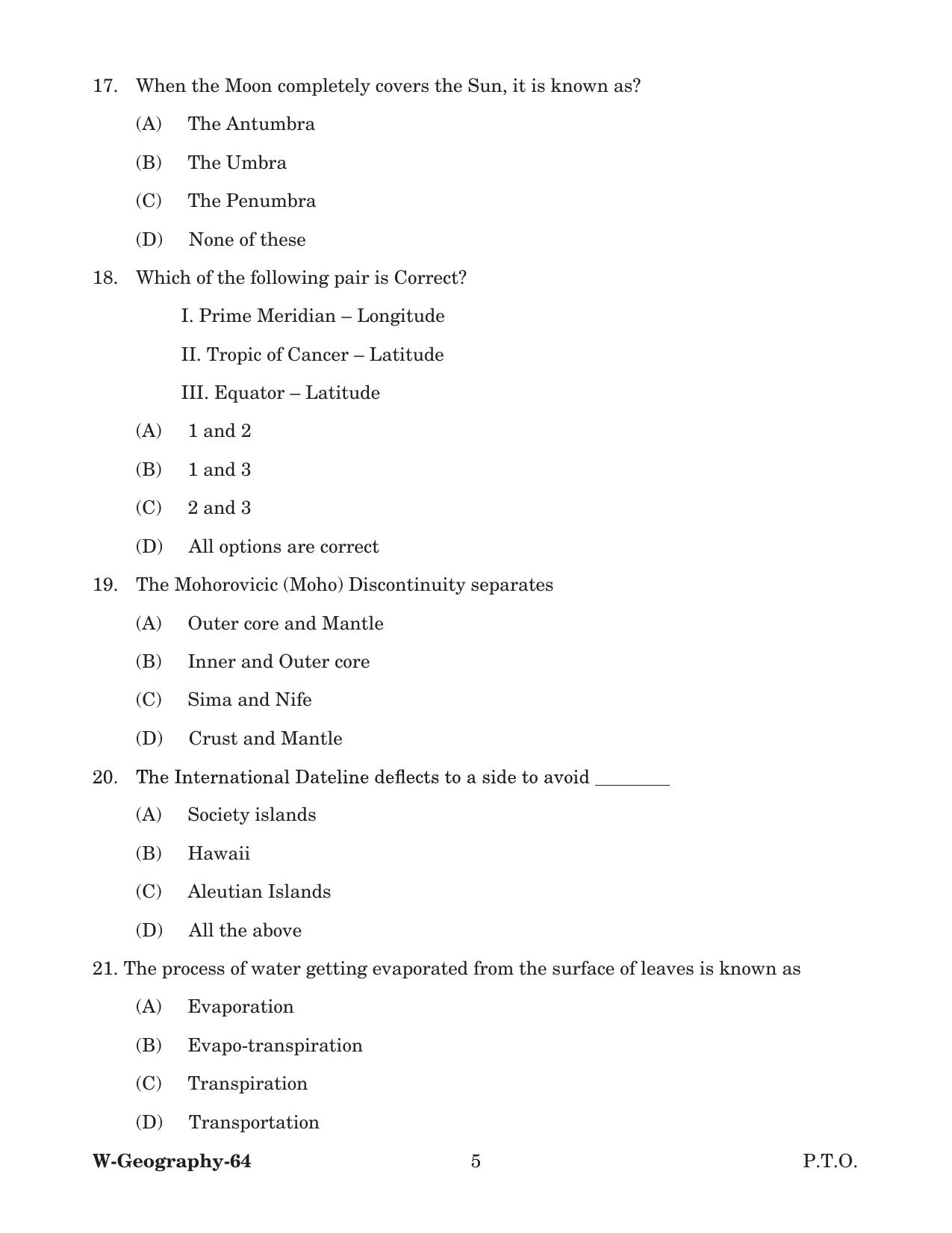Odisha CPET 2022 GEOGRAPHY Question Paper - Page 5
