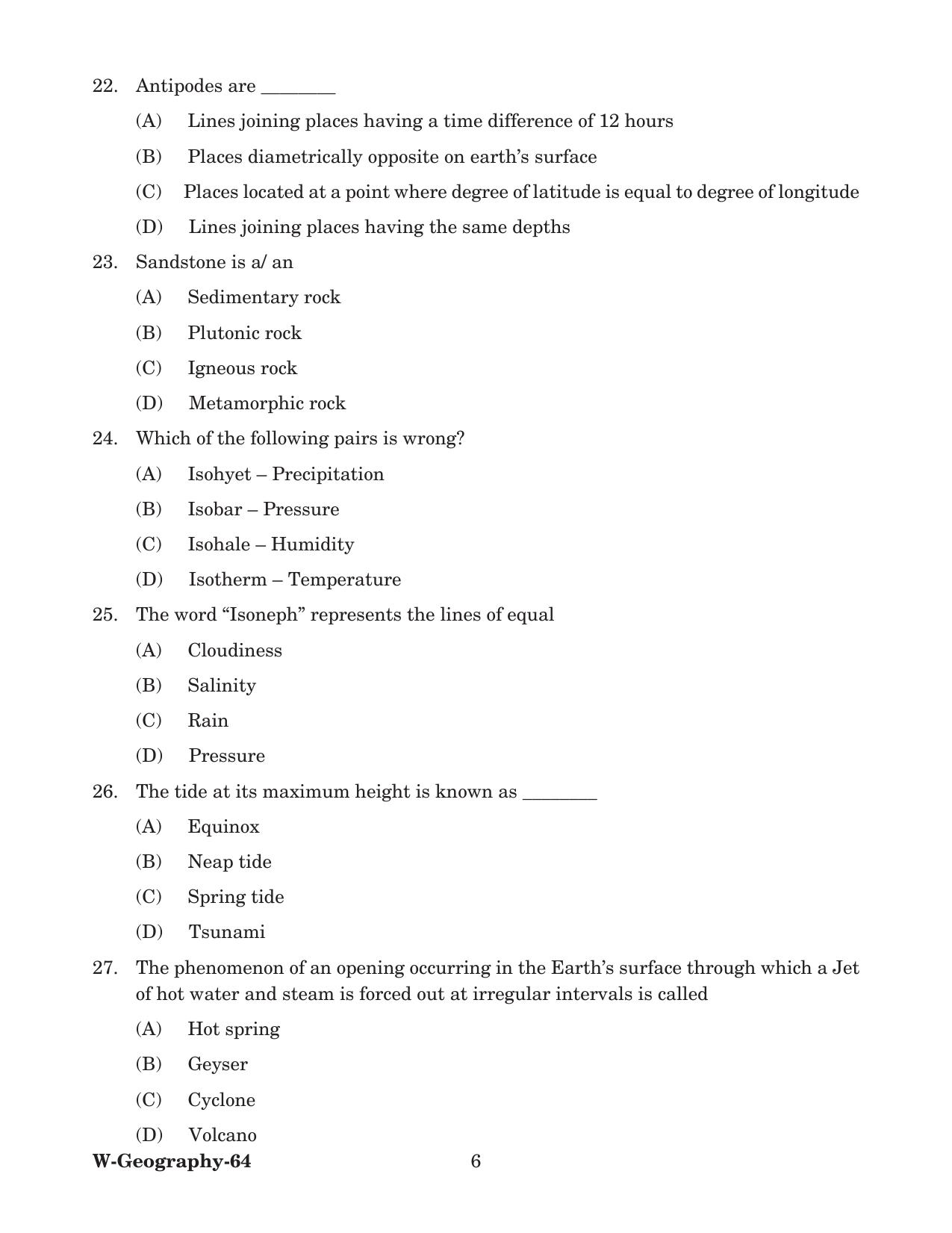 Odisha CPET 2022 GEOGRAPHY Question Paper - Page 6