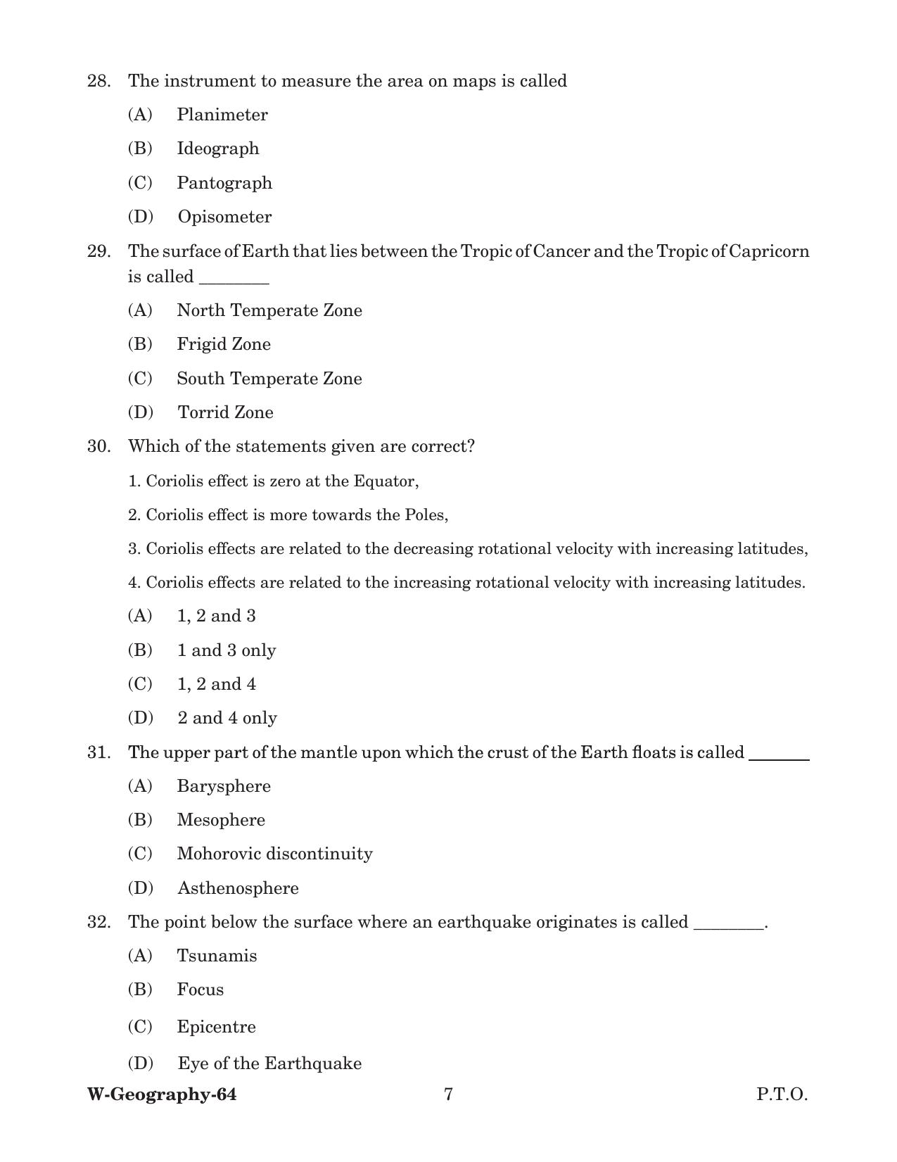 Odisha CPET 2022 GEOGRAPHY Question Paper - Page 7