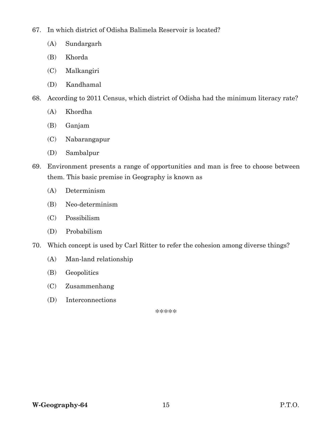 Odisha CPET 2022 GEOGRAPHY Question Paper - Page 15