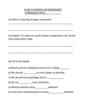 Worksheet for Class 4 Science Recycling Assignment