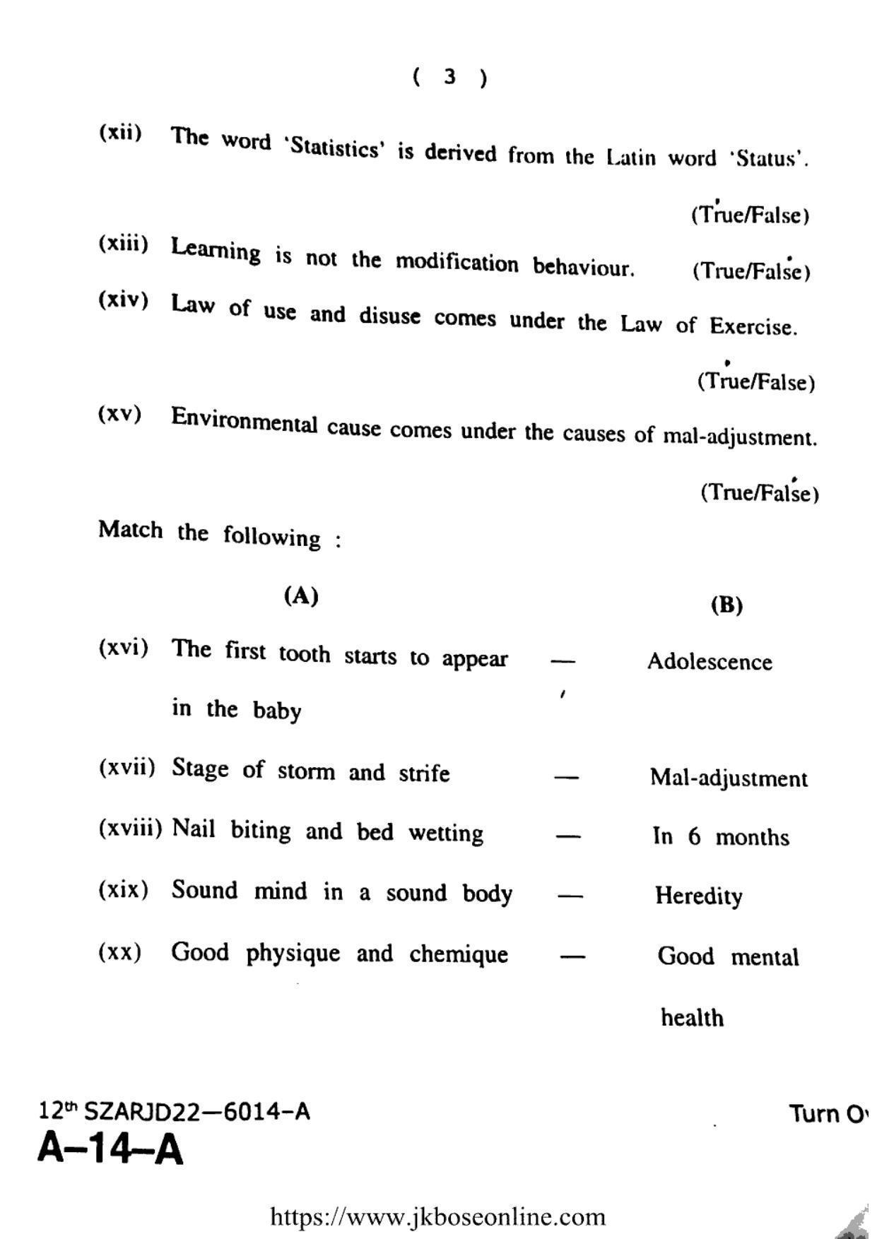 JKBOSE Class 12 Education 6014-A Question Papers 2022 - Page 3