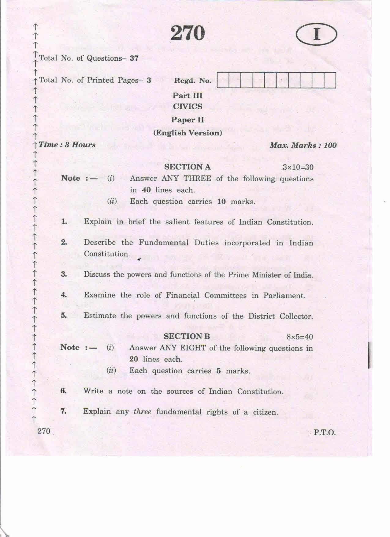 AP 2nd Year General Question Paper March - 2020 - CIVICS-II (EM) - Page 1