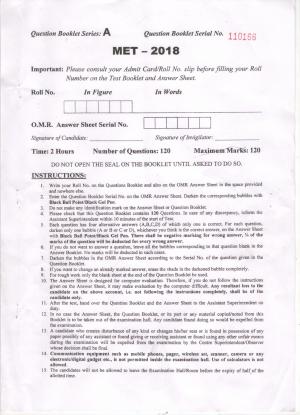 PU MET 2018 Question Booklet with Key