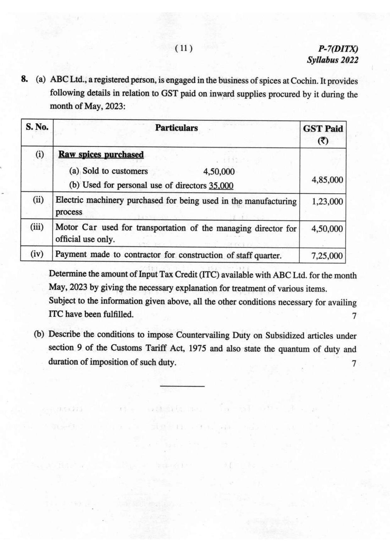 ICMAI Intermediate December 2023 Question Paper - Direct And Indirect Taxation - Page 11