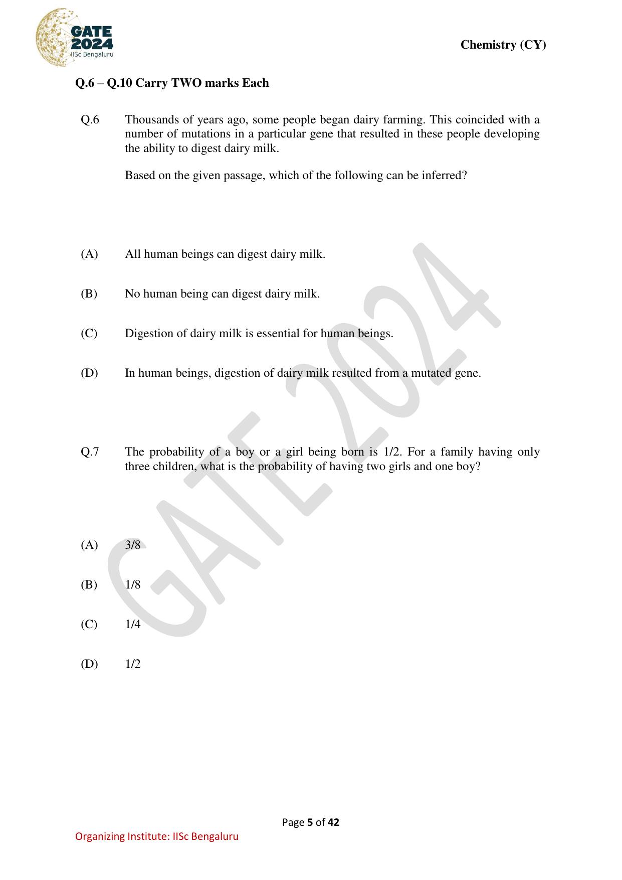 GATE 2024 Chemistry (CY) Question Paper - Page 5