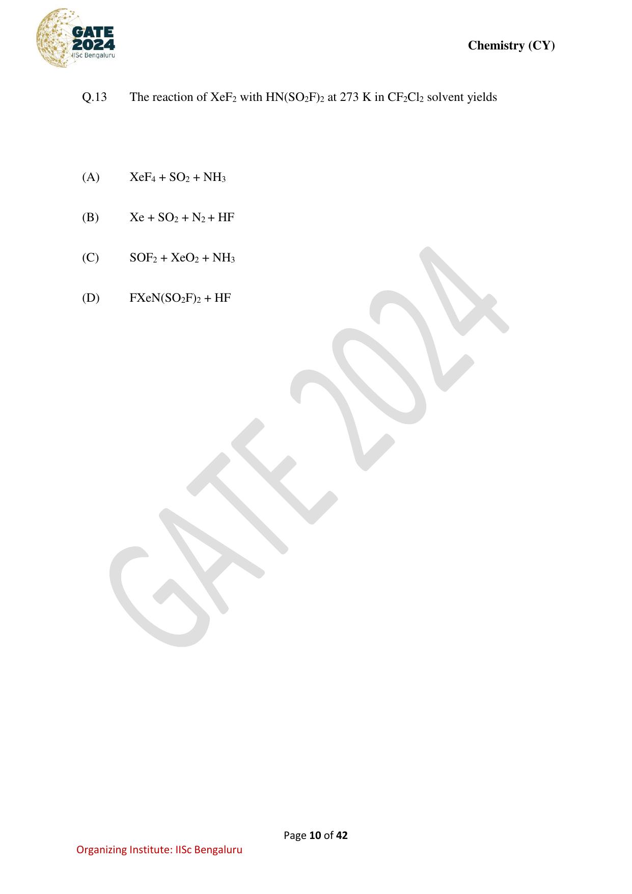GATE 2024 Chemistry (CY) Question Paper - Page 10