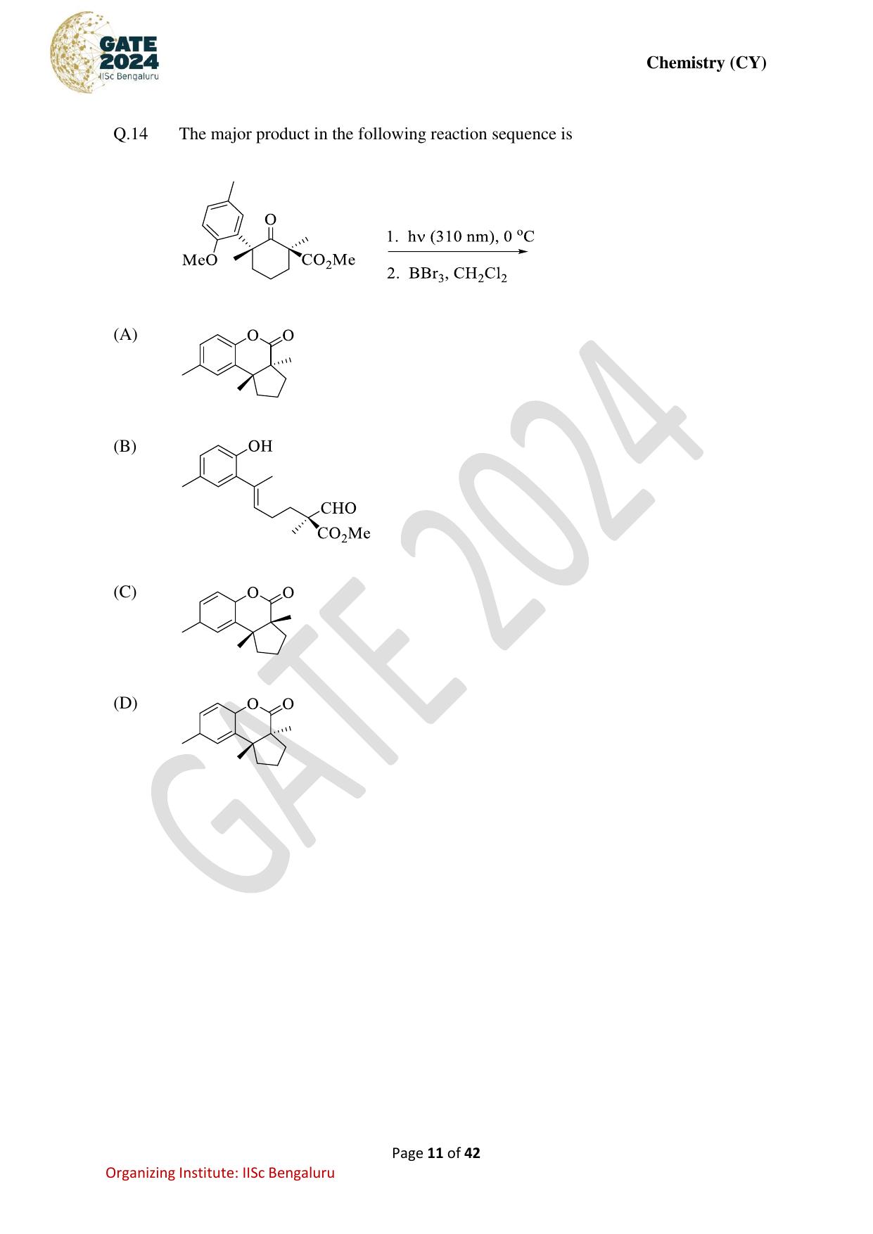 GATE 2024 Chemistry (CY) Question Paper - Page 11