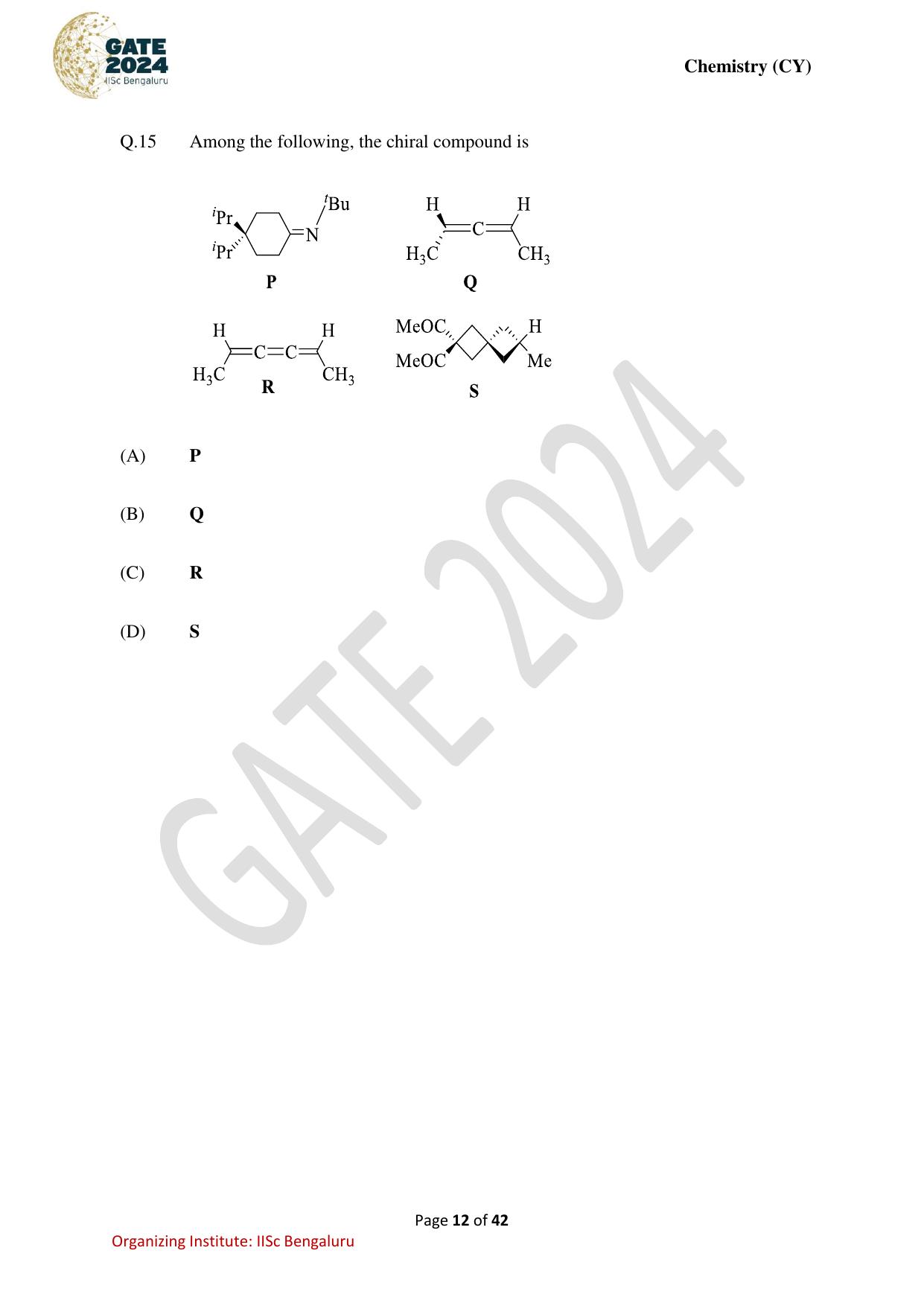 GATE 2024 Chemistry (CY) Question Paper - Page 12