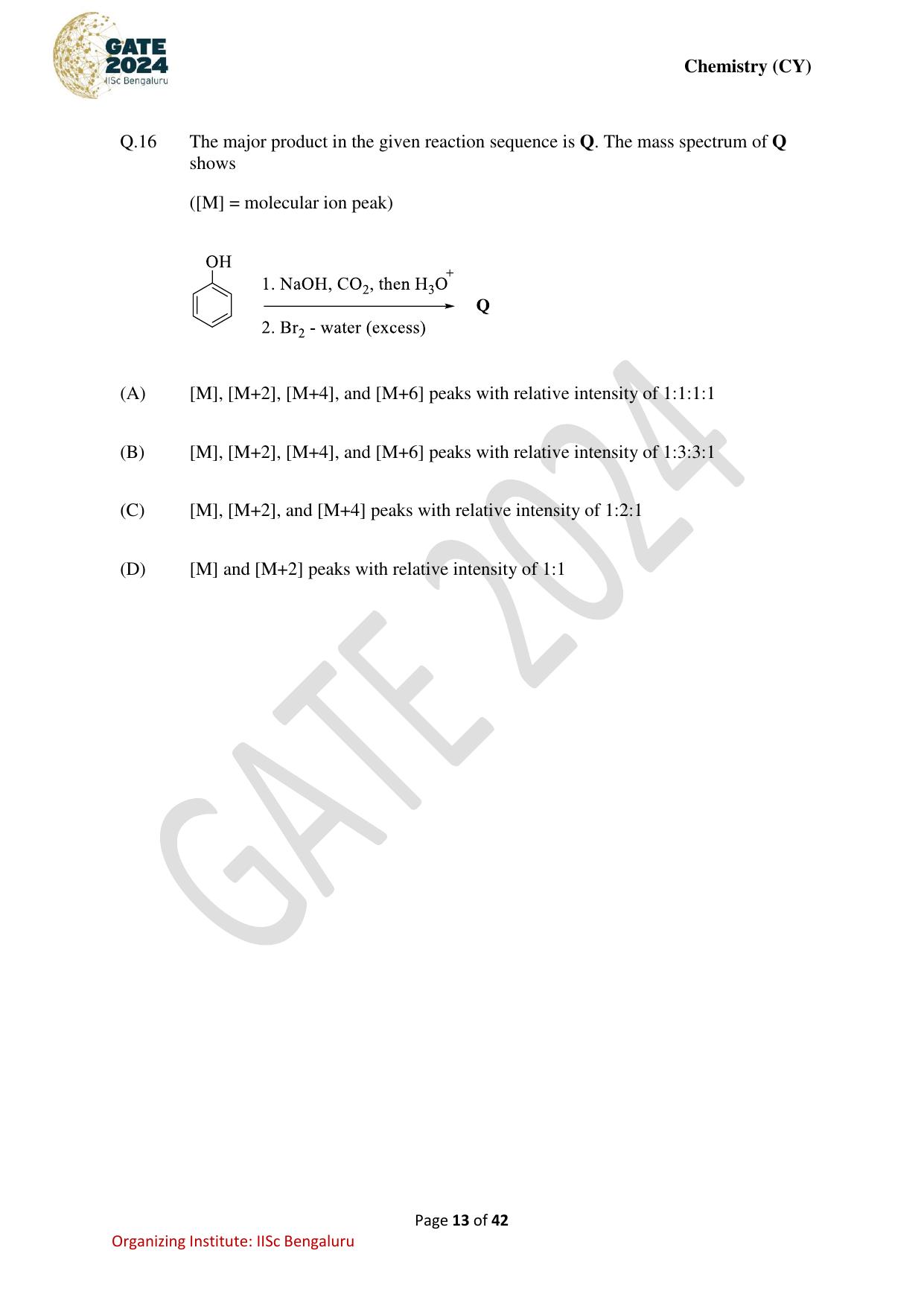 GATE 2024 Chemistry (CY) Question Paper - Page 13