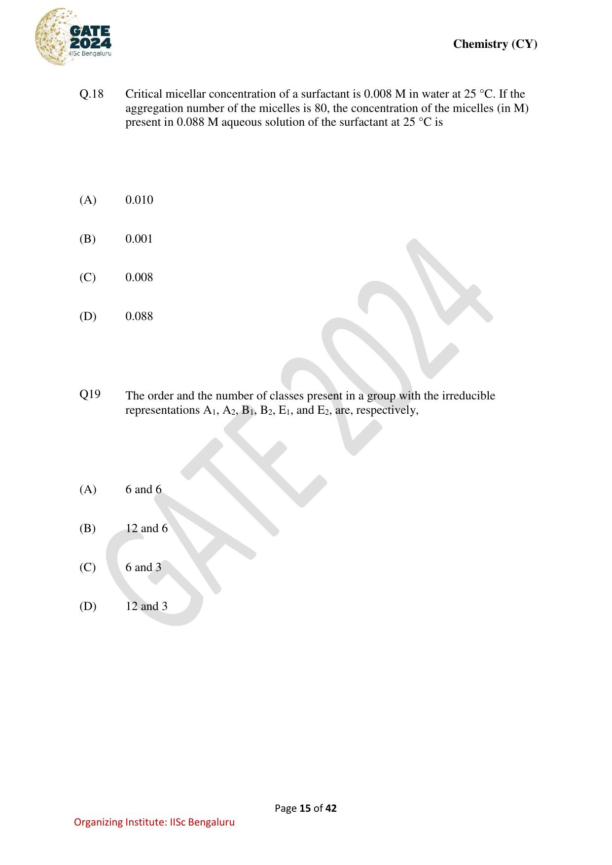 GATE 2024 Chemistry (CY) Question Paper - Page 15