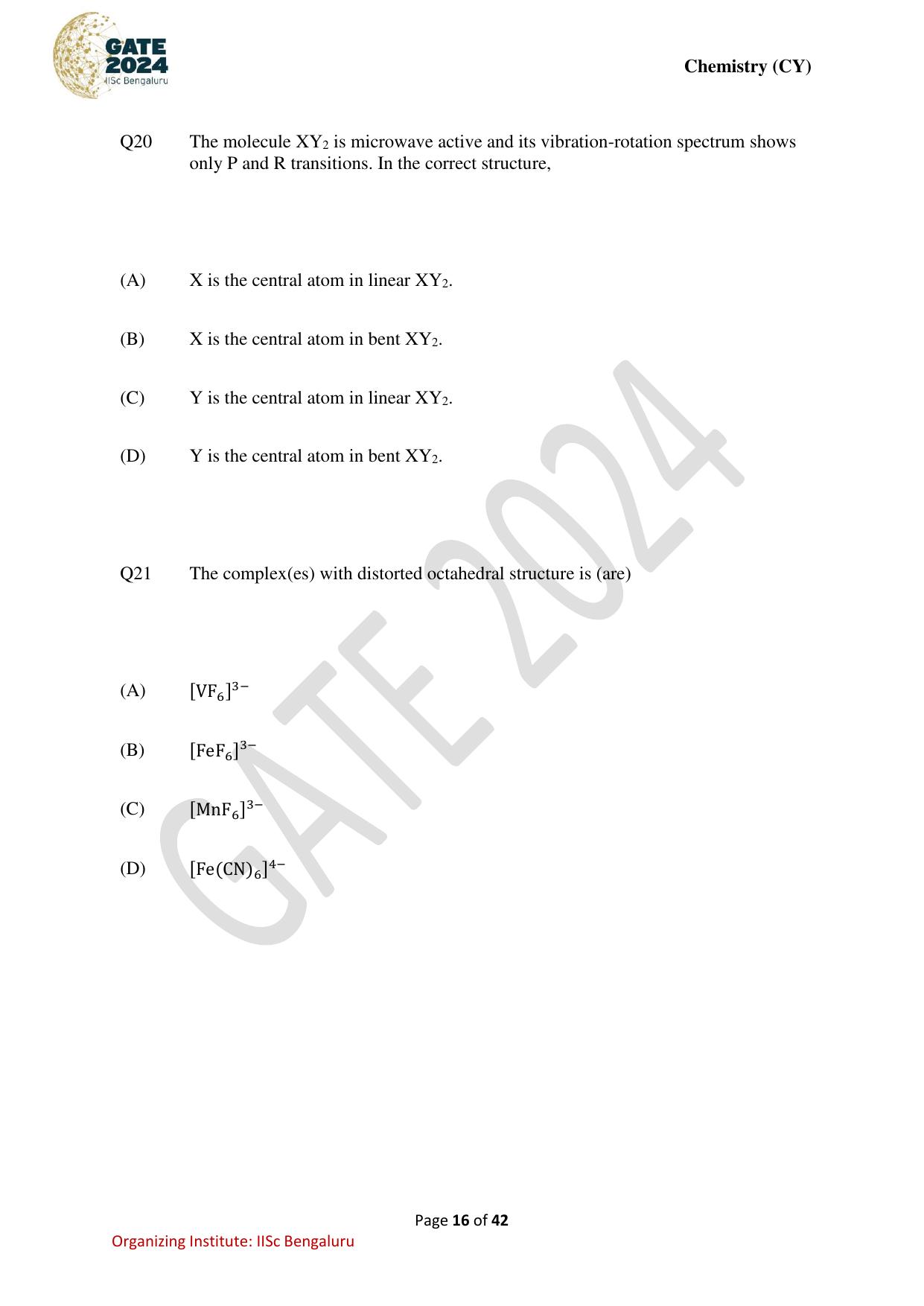 GATE 2024 Chemistry (CY) Question Paper - Page 16